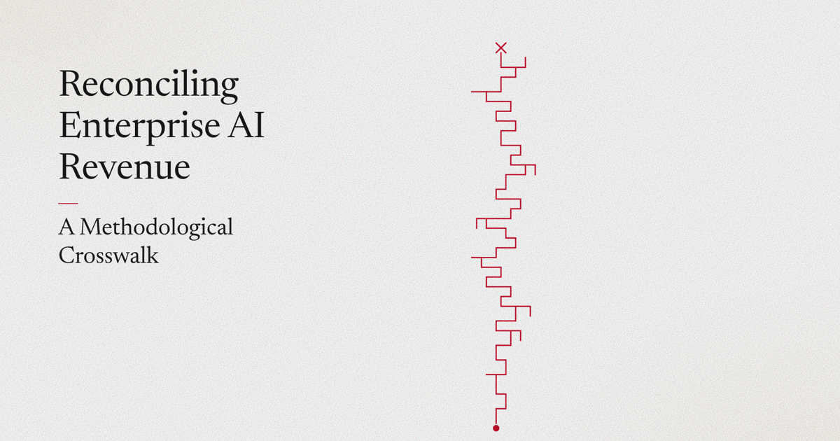 Reconciling Enterprise AI Revenue — Four enterprise AI revenue figures span a 40x range. The $63.2B audit-grade …