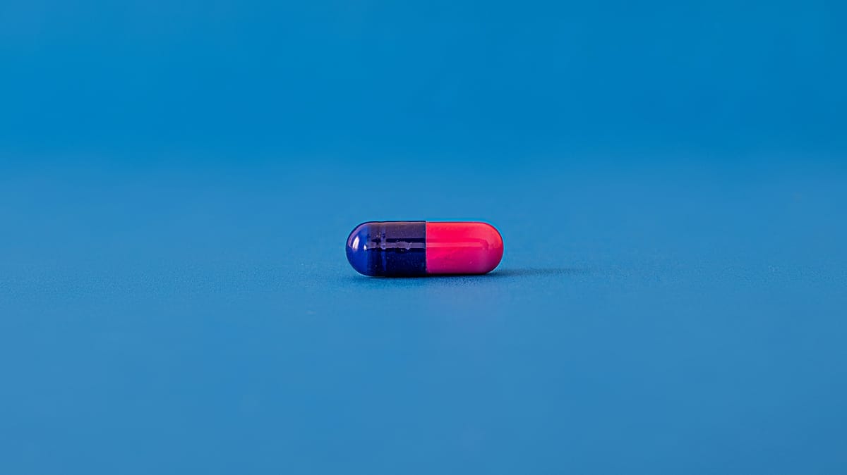Editorial cover illustration for an analysis of Eli Lilly's Foundayo and the oral GLP-1 weight loss pill race against Novo Nordisk's oral Wegovy