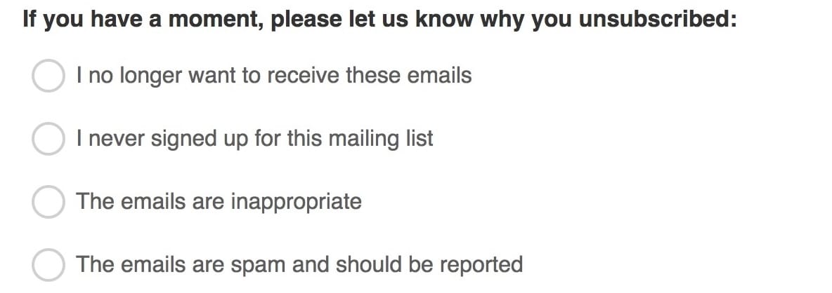 Unsubscribe confirmation from Mailchimp newsletters