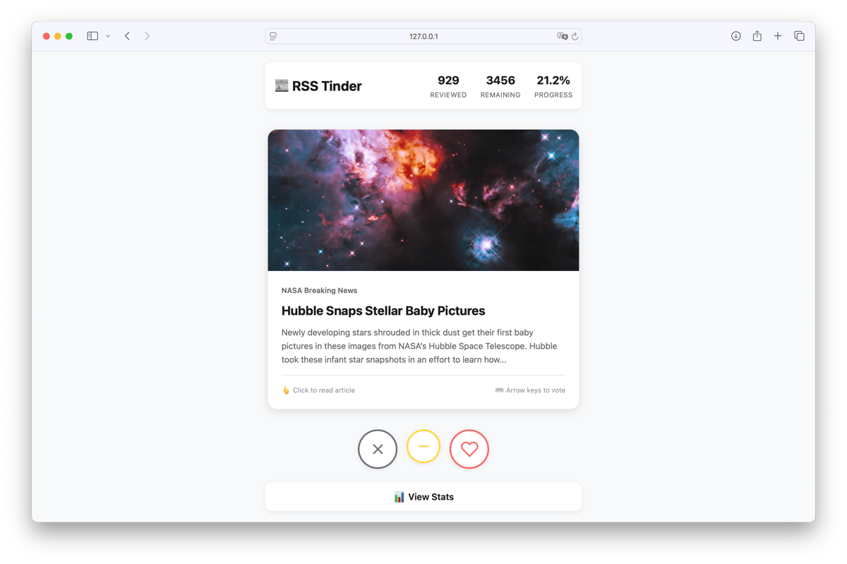Static overview of the RSS Tinder App