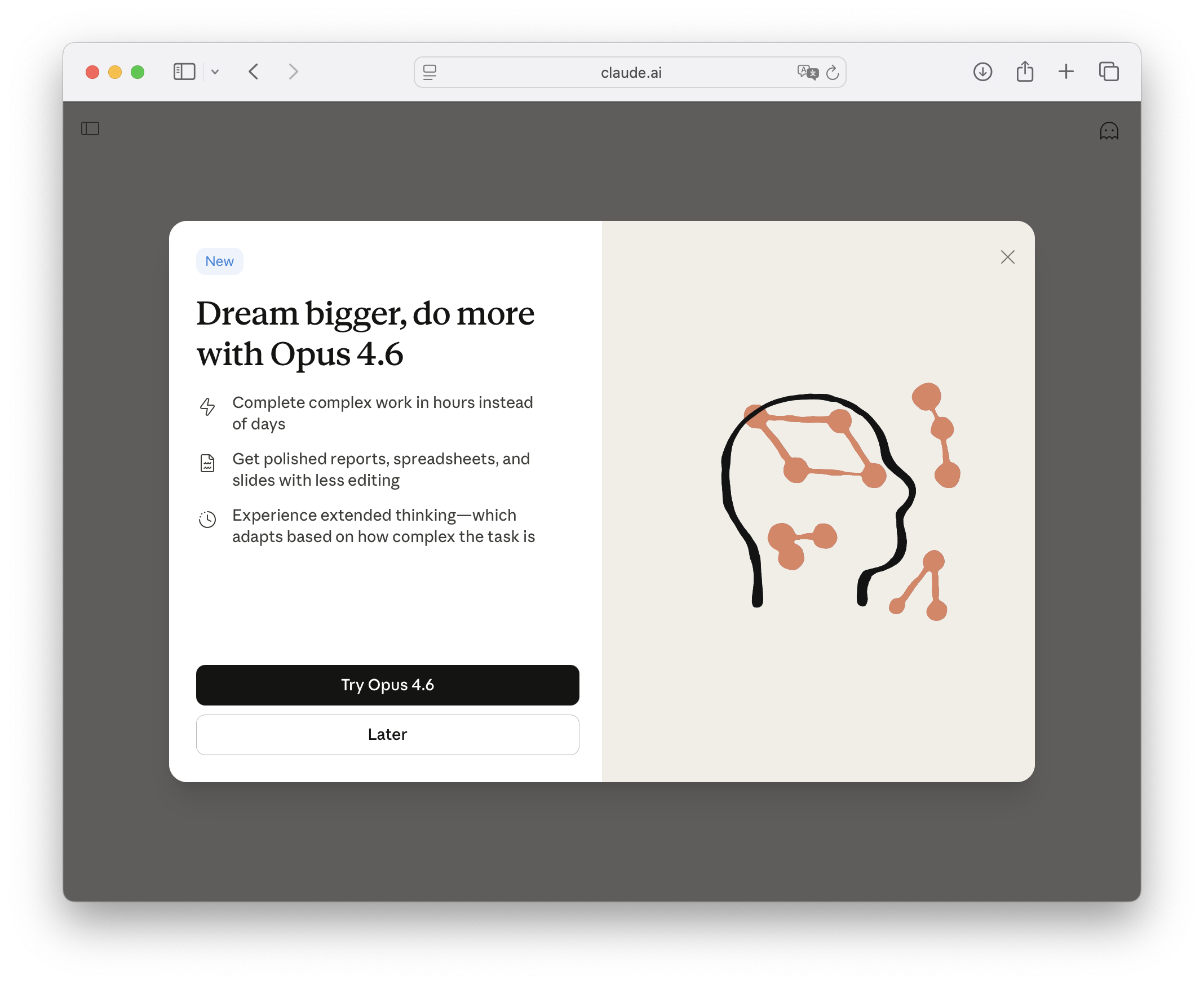 Claude Opus 4.6 release announcement on claude.ai showing the new flagship model from Anthropic