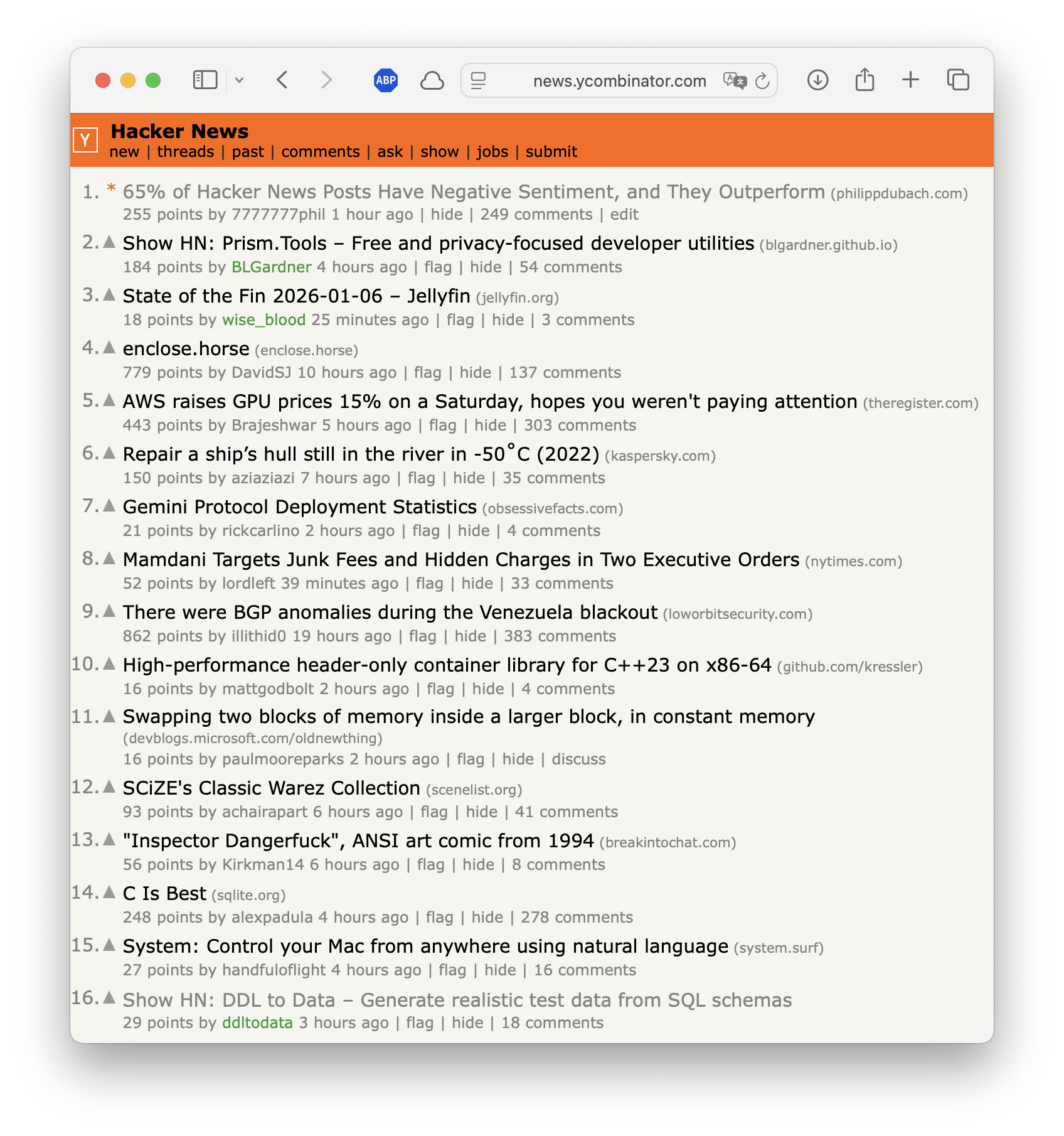 Hacker News Frontpage